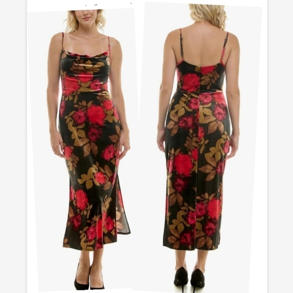Taylor Dresses & Skirts - NWT Taylor Women's Floral Velvet Spaghetti Strap Slip Midi Dress SZ 4